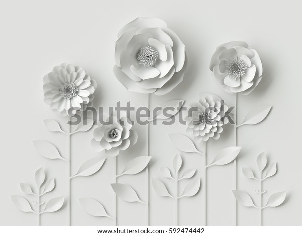 3d 渲染 数码插图 白纸花壁纸 春夏背景 花卉设计元素库存插图
