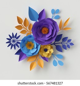 3d Render Paper Craft Flowers Botanical Stock Illustration 1074353306 ...