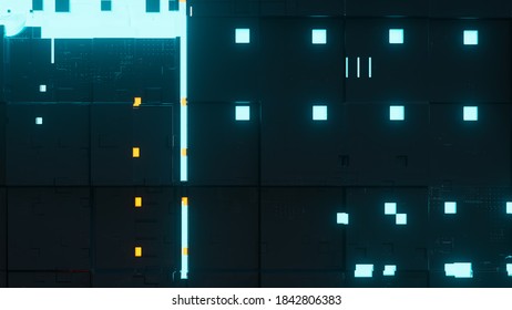 3d render of digital surface. Tech background. Glow segments. Details.