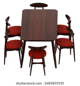 3d render dining table chairs set white background