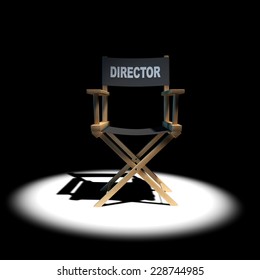 3d Render Of A Directors Chair In The Spotlight