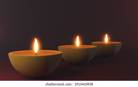 3d Render Diya Lamp With Fire Lighting For Diwali, Deepavali Or Dipavali, The Indian A Festival Of Lights On Color Background