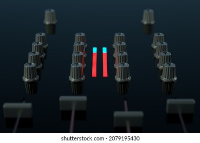 3D render DJ console with equalizer and adjustment buttons