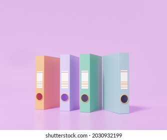 3D Render Document Folder Sort Files Minimal Style. Office Account List Information Work Concept. On Purple Background. Banner. Illustration