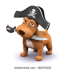 3d render of a dog with a pirates hat and cutlass