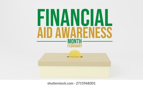 3d render doller sign and box Clean and modern Financial Aid Awareness Month banner on a white background promoting support and educational funding resources
