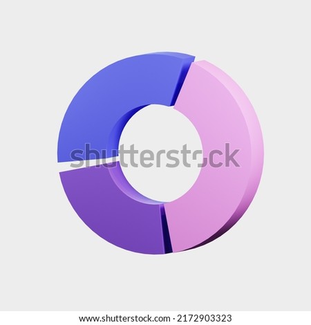 3d render donut chart isolated minimal icon on purple background illustration. Business and market analysis concept.