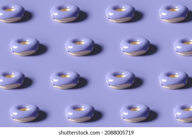 3d render of donut pattern glazed with violet color of the year 2022 on a purple background