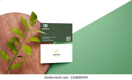 3D Render Of Double-Side Of Visiting Card Mockup Template In Green And White Color.