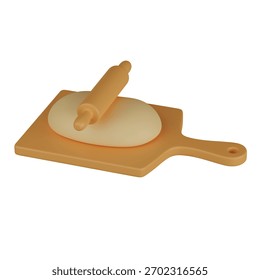 3D render Dough and Rolling Pin on a Wooden Cutting Board icon 