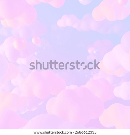 3D render dreamy clouds with glossy spheres.