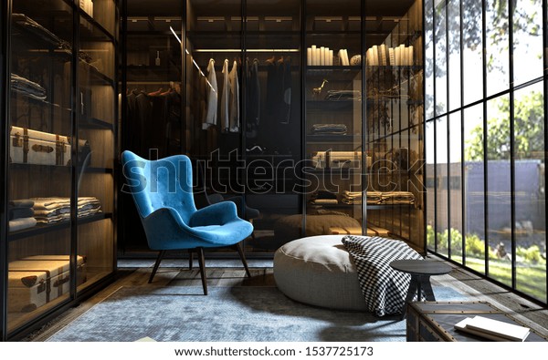 3d render of\
dressing room, wardrobe\
room