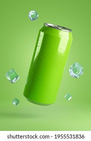 3d render of drink can with ice cube for product display