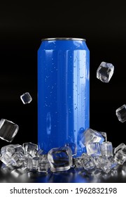 3d render of drink can with ice cube for product display