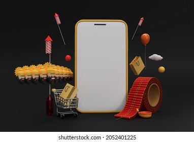 3D Render Dussehra Celebration  Diwali Minimalist Modern Mockup Smartphones For Presentation Display Products Advertising Design.