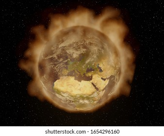 3D Render Of Earth On Fire - Europe View