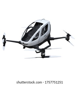 3D render of Electronic Self Driving Single Passenger Delivery Drone Quadcopter
