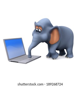 3d render of an elephant using a laptop