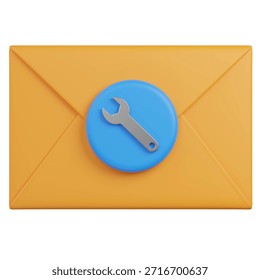 3D RENDER Email Service ,Support  and Maintenance Icon with Wrench ICON 