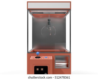 A 3D Render Of An Empty Arcade Type Claw Grabber Game On An Isolated White Background