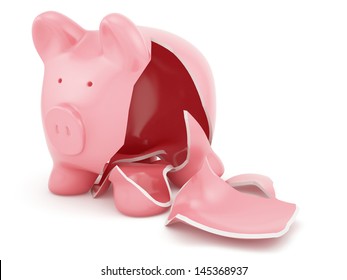 3d Render Of Empty Broken Piggy Bank