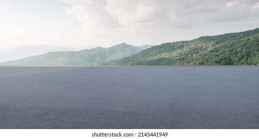 3d Render Of Empty Cement Road On Mountain Background, Car Presentation.