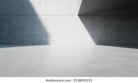 3d render of empty concrete interior space with sun light,  Abstract architecture with cement structure for car presentation