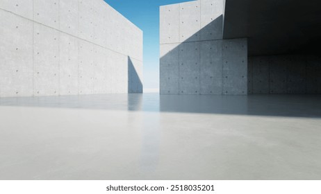 3d render of empty concrete interior space with sun light,  Abstract architecture with cement structure for car presentation