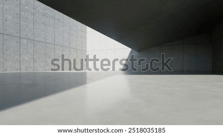 3d render of empty concrete interior space with sun light,  Abstract architecture with cement structure for car presentation