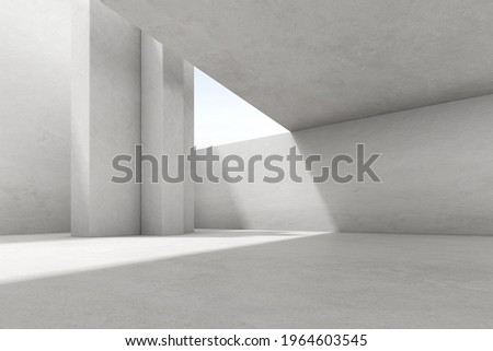 3d render of empty concrete room with light and shadow on the wall.