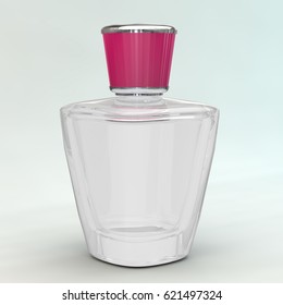 3d render of empty glass perfume bottle on a plain background