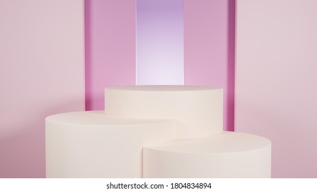 3d render empty pastel color podium for showcase product mockups on light pink background. 