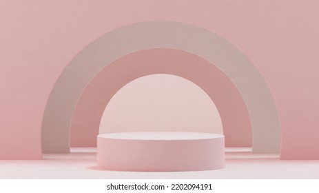 3D Render Of Empty Podium Studio Pink With Circle Background Pastel For Beauty And Skincare Product. Showroom Shoot Render. Banner Background For Advertising Product Display And Pastel Background