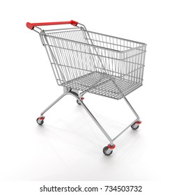 3d Render Of An Empty Shopping Cart Over White Background.
