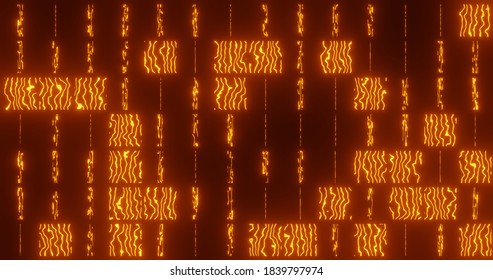 3d render with energy lightning on a background of rotating orange plates