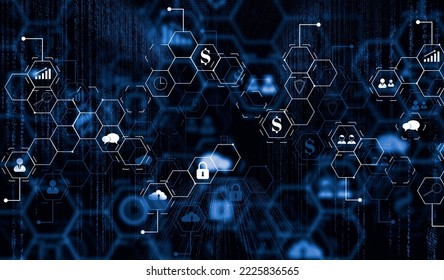 3D render ERP Enterprise Resource Planning system on virtual screen with connections between business intelligence. 3D Illustration