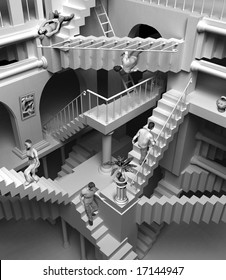 3D Render Of Escher's Inspired Stairs