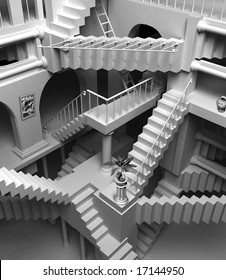 3D Render Of Escher's Inspired Stairs