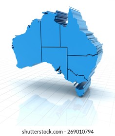 3d render of extruded Australia map with state borders