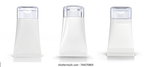 3D Render Facial Cleanser Mockup, Face Wash Container Tube Template In White, Some With Blank Label