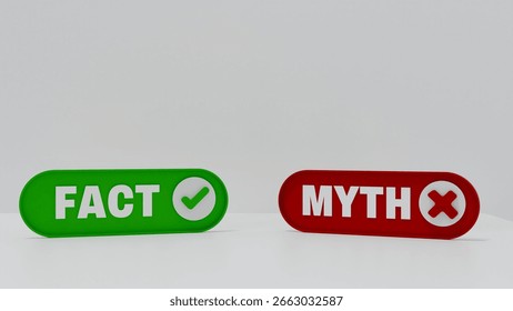 3D Render of Fact vs Myth Icons – Truth and False Information Concept on White Background

