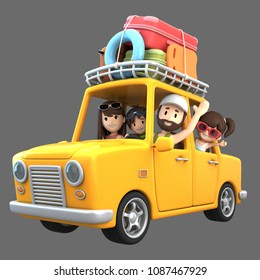 3d Render Of A Family Riding In A Car For A Vacation