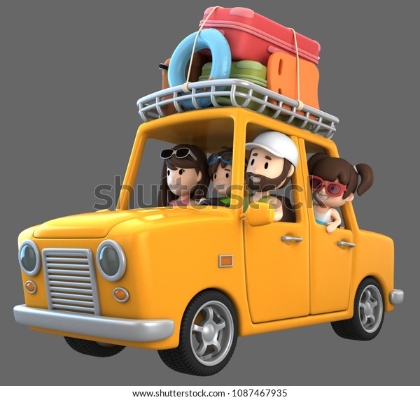 3d\
render of a family riding in a car for a\
vacation