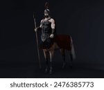 3D render : fantasy male centaur warrior character with studio background 