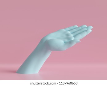 3d render, female hand isolated, jewelry shop display, minimal fashion background, mannequin body part, show, presentation, pink blue pastel colors