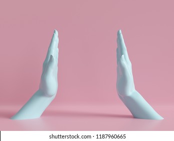 3d render, female hands isolated, minimal fashion background, mannequin body parts, blank space, pink blue pastel colors