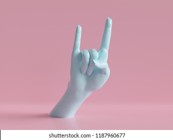 3d render, female hands isolated, party rock gesture, sign, shop display, minimal fashion background, mannequin body part, pink blue pastel colors