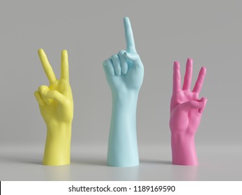 3d render, female hands isolated, minimal fashion background, mannequin body parts, competition concept, shop display, show, presentation, pink blue yellow pastel colors
