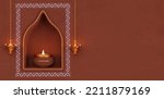 3d render of Festival, Diwali and Pongal lamp of traditional India, product display in hanging in brown wall background