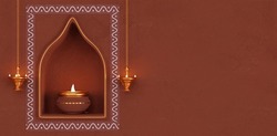 3d Render Of Festival, Diwali And Pongal Lamp Of Traditional India, Product Display In Hanging In Brown Wall Background